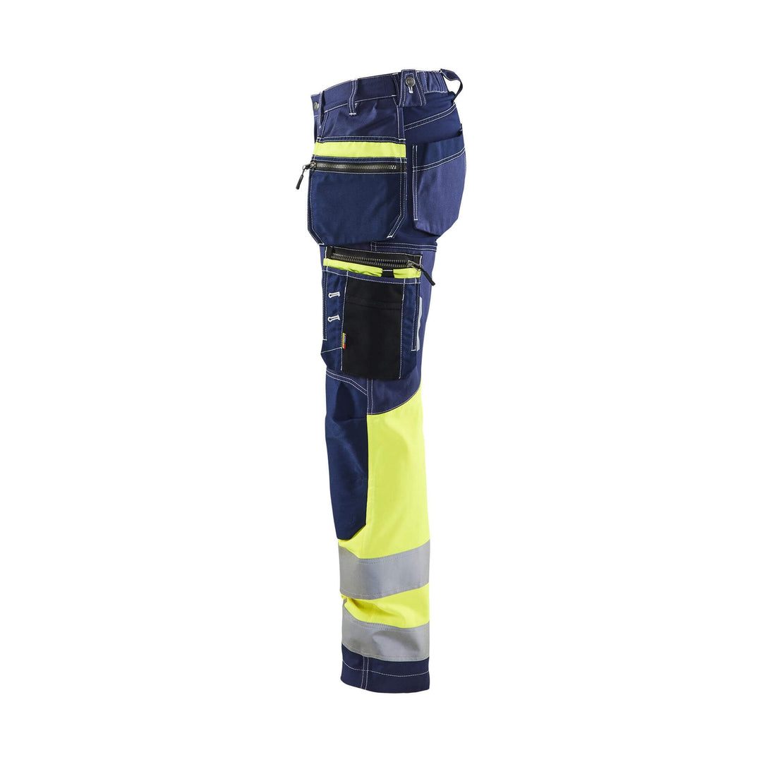 Blaklader 71961370 Womens Hi-Vis Stretch Trousers Navy Blue/Hi-Vis Yellow Left #colour_navy-blue-hi-vis-yellow