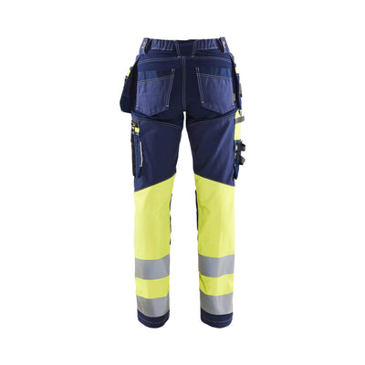 Blaklader 71961370 Womens Hi-Vis Stretch Trousers Navy Blue/Hi-Vis Yellow Rear #colour_navy-blue-hi-vis-yellow