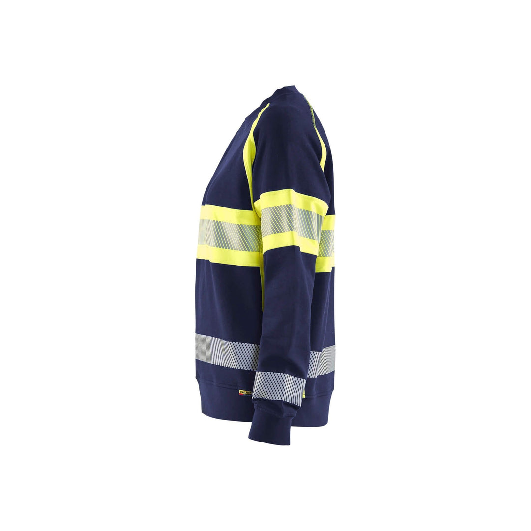 Blaklader 34091158 Womens Hi-Vis Sweatshirt Navy Blue/Hi-Vis Yellow Left #colour_navy-blue-hi-vis-yellow