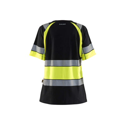 Blaklader 34101030 Womens Hi-Vis T-Shirt Black/Hi-Vis Yellow Rear #colour_black-hi-vis-yellow