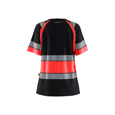 Blaklader 34101030 Womens Hi-Vis T-Shirt Black/Red Rear #colour_black-red