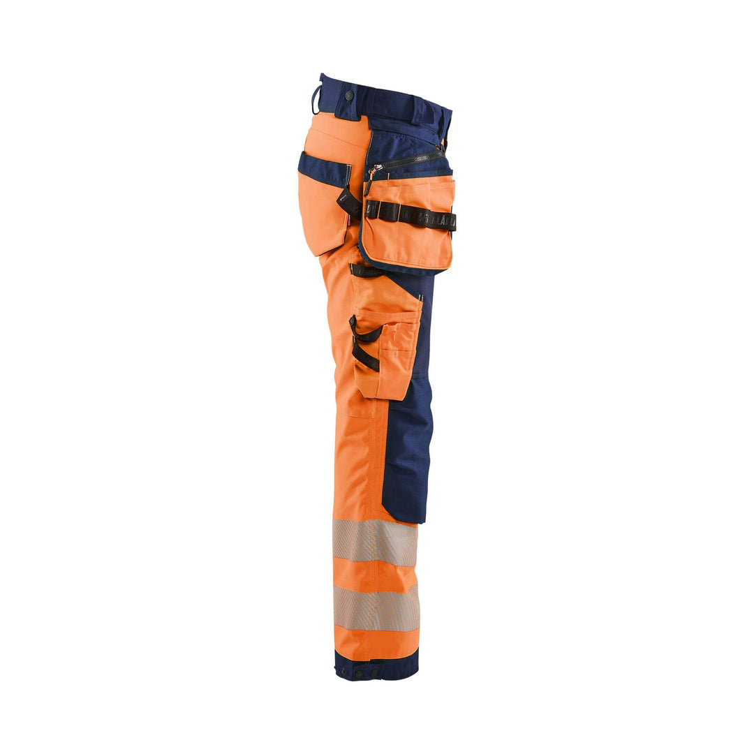 Blaklader 71182513 Womens Softshell Hi-Vis Trousers Orange/Navy Blue Right #colour_orange-navy-blue