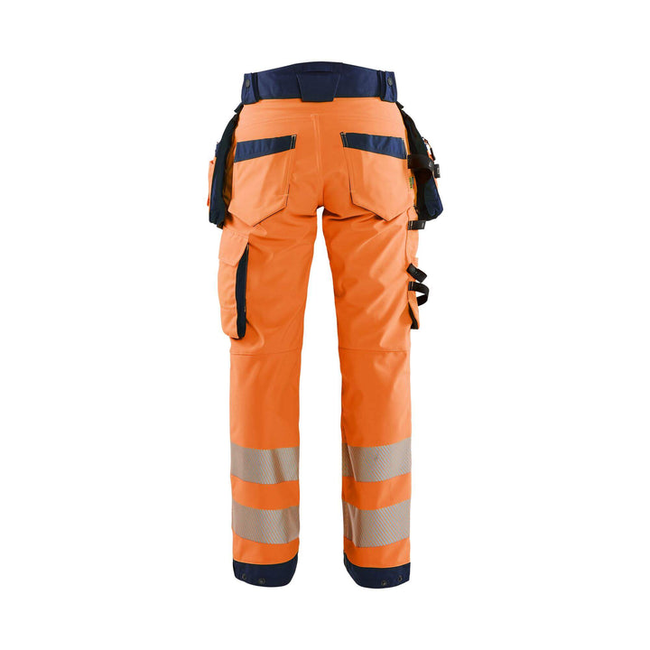 Blaklader 71182513 Womens Softshell Hi-Vis Trousers Orange/Navy Blue Rear #colour_orange-navy-blue