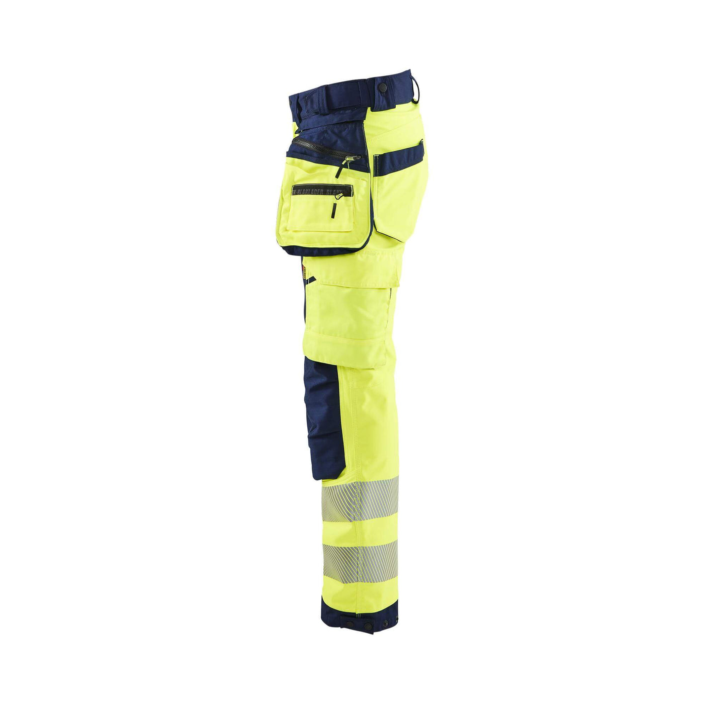 Blaklader 71182513 Womens Softshell Hi-Vis Trousers Yellow/Navy Blue Left #colour_yellow-navy-blue