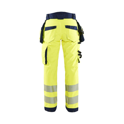 Blaklader 71182513 Womens Softshell Hi-Vis Trousers Yellow/Navy Blue Rear #colour_yellow-navy-blue