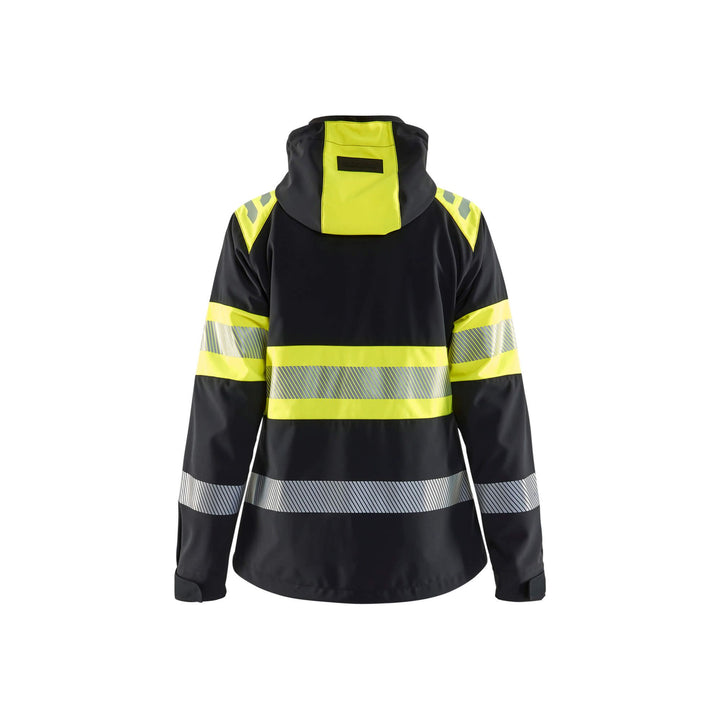 Blaklader 44042513 Womens Softshell Jacket Hi-Vis Black/Hi-Vis Yellow Rear #colour_black-hi-vis-yellow