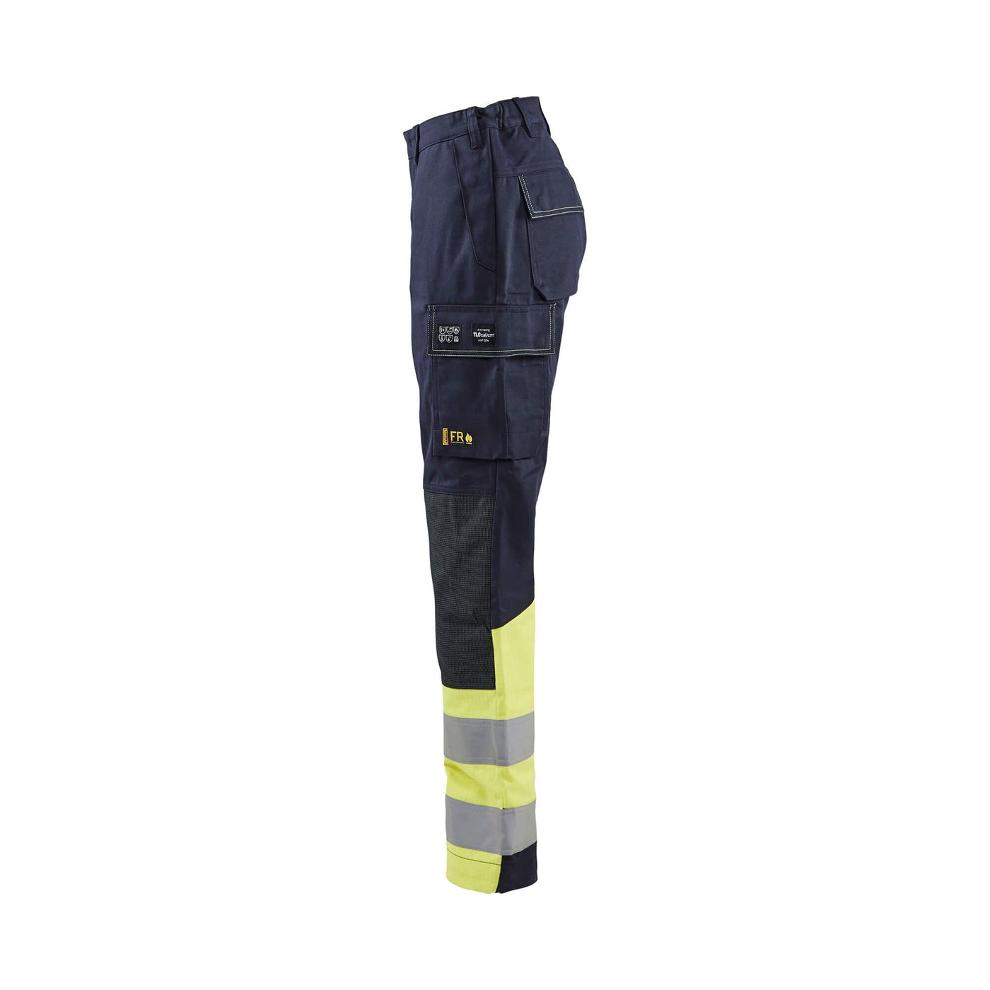 Blaklader 71811514 Womens Trousers Multinorm Navy Blue/Hi-Vis Yellow Left #colour_navy-blue-hi-vis-yellow