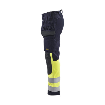 Blaklader 71851512 Womens Trousers Multinorm Inherent with Stretch Navy Blue/Hi-Vis Yellow Left #colour_navy-blue-hi-vis-yellow