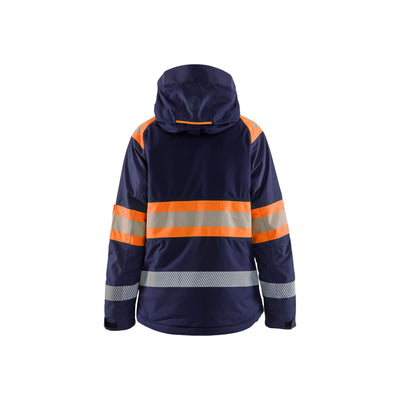 Blaklader 44701977 Womens Winter Jacket Hi-Vis Navy Blue/Orange Rear #colour_navy-blue-orange