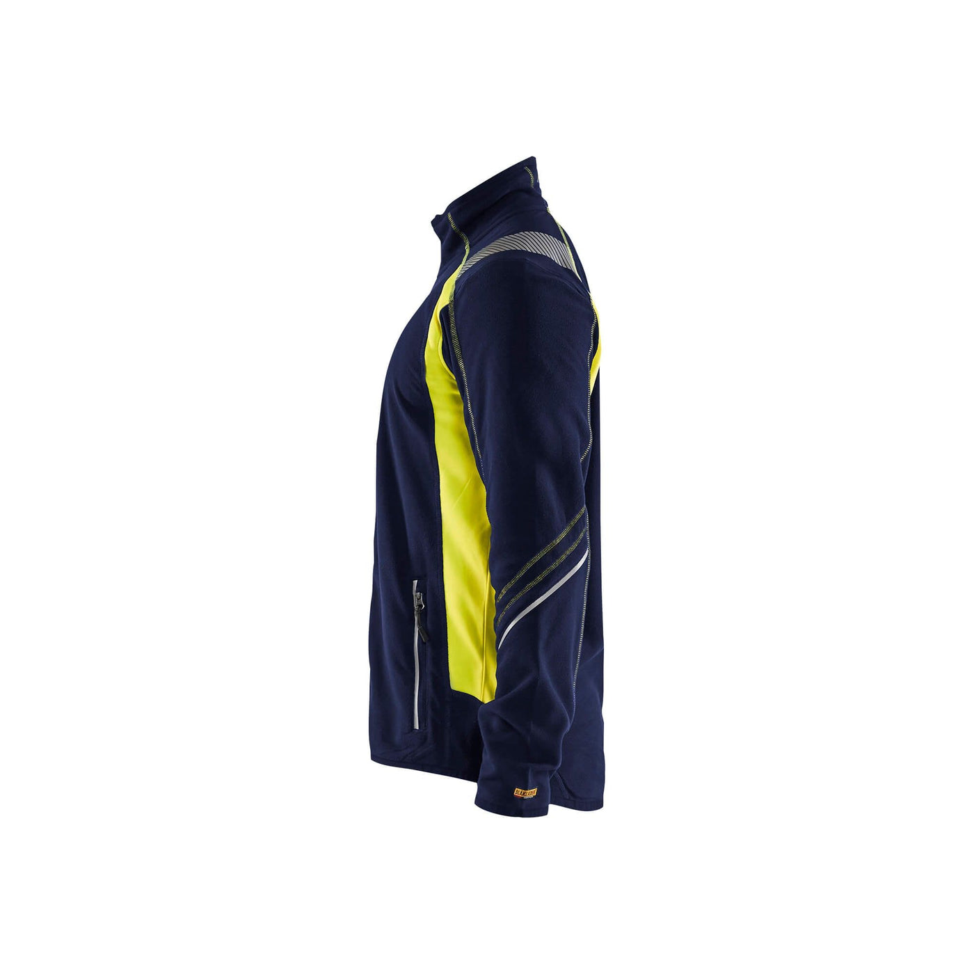 Blaklader 49931010 Work Fleece Jacket Navy Blue/Hi-Vis Yellow Left #colour_navy-blue-yellow