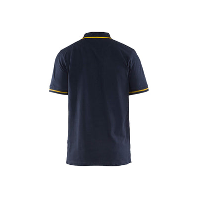 Blaklader 33891050 Work Polo Shirt Dark Navy Blue/Yellow Rear #colour_dark-navy-yellow