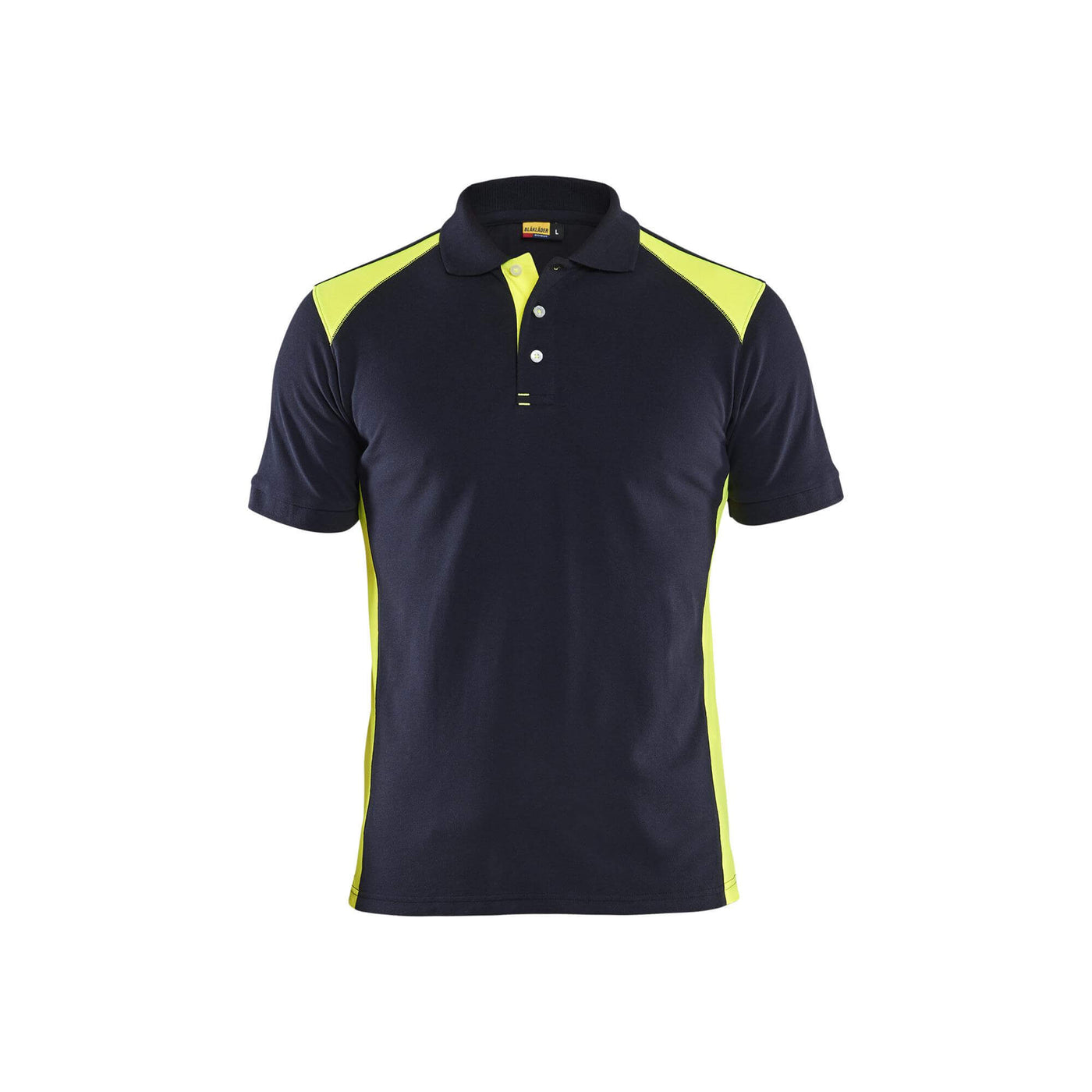 Blaklader 33241050 Work Polo Shirt Dark Navy Blue/Hi-Vis Yellow Main #colour_dark-navy-blue-hi-vis-yellow