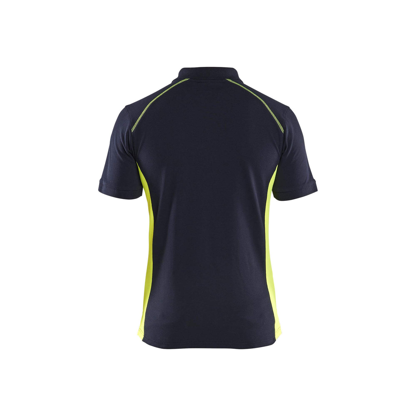 Blaklader 33241050 Work Polo Shirt Dark Navy Blue/Hi-Vis Yellow Rear #colour_dark-navy-blue-hi-vis-yellow