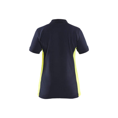 Blaklader 33901050 Womens Polo Shirt Dark Navy Blue/Hi-Vis Yellow Rear #colour_dark-navy-blue-yellow
