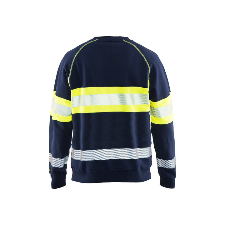 Blaklader 33591158 Work Sweatshirt Hi-Vis Navy Blue/Hi-Vis Yellow Rear #colour_navy-blue-yellow