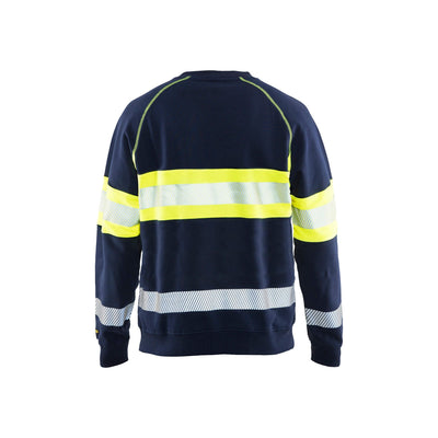 Blaklader 33591158 Work Sweatshirt Hi-Vis Navy Blue/Hi-Vis Yellow Rear #colour_navy-blue-yellow
