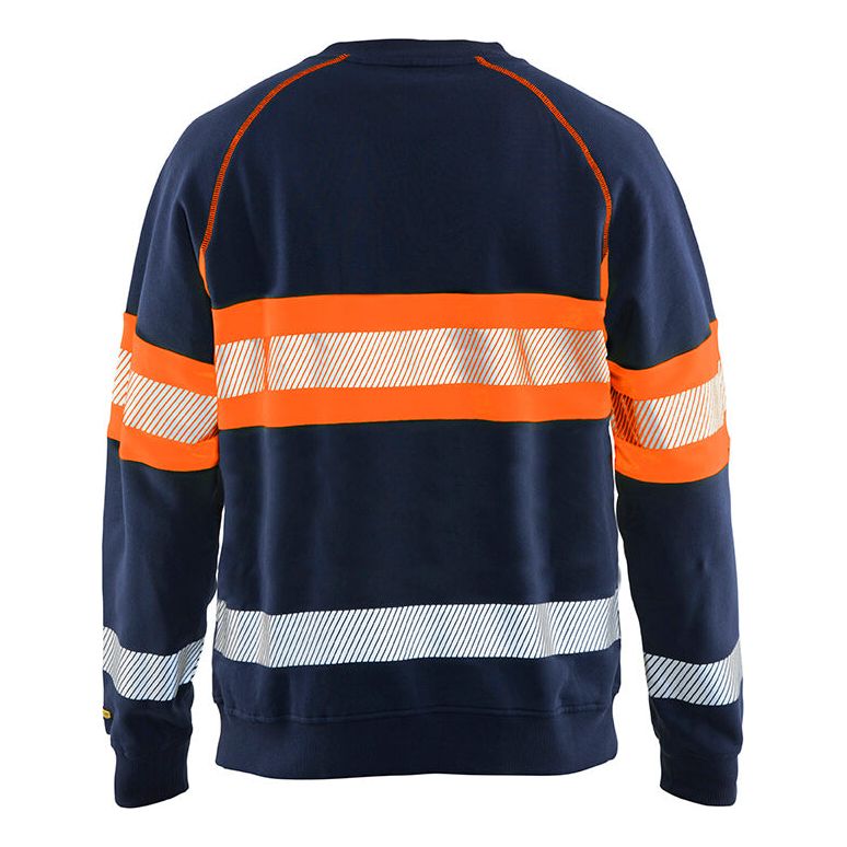 Blaklader 33591158 Work Sweatshirt Hi-Vis Navy Blue/Orange Rear #colour_navy-blue-orange