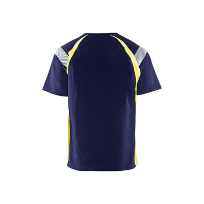 Blaklader 33321030 Work T-Shirt Navy Blue/Hi-Vis Yellow Rear #colour_navy-blue-yellow