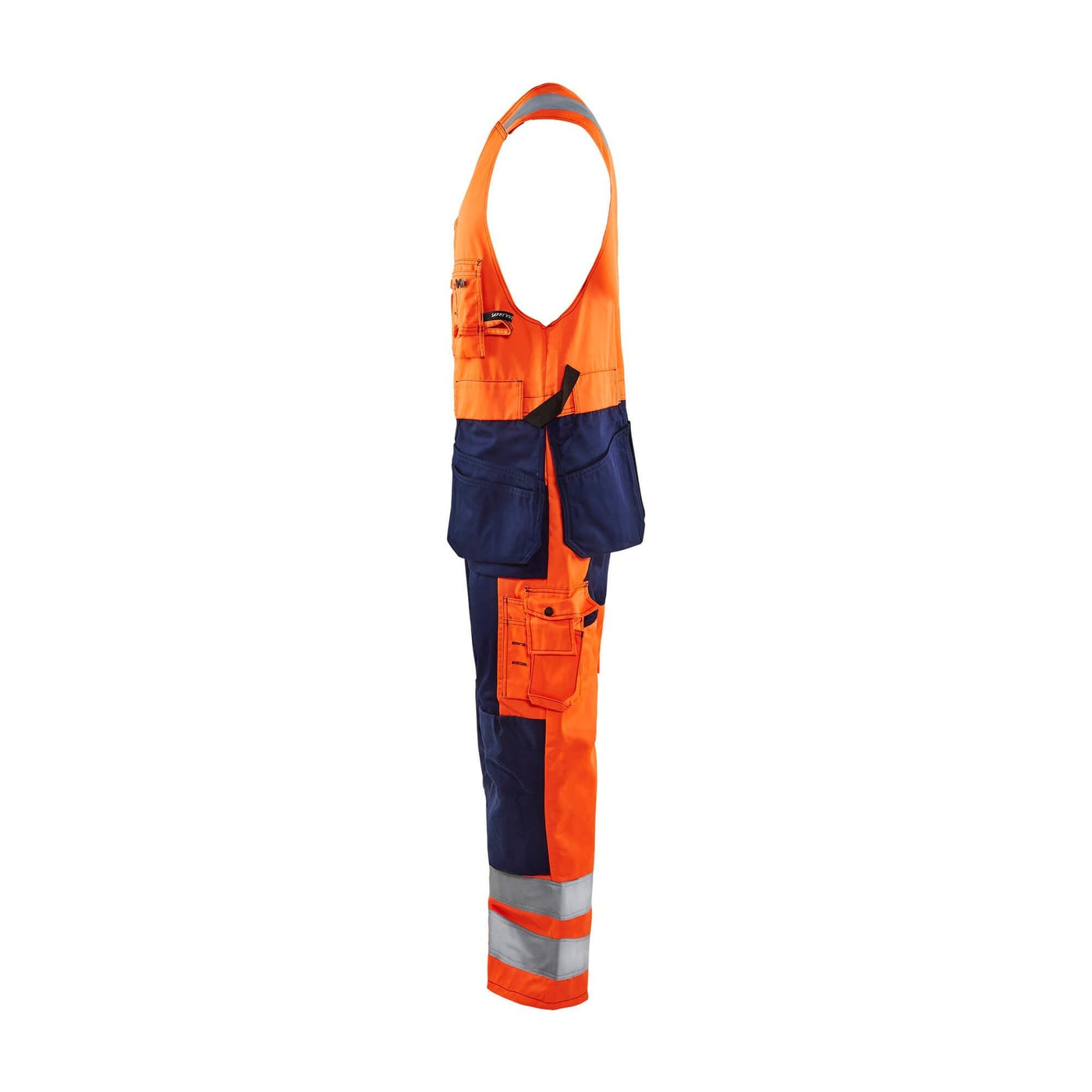 Blaklader 26531804 Workwear Hi-Vis Overalls Orange/Navy Blue Left #colour_orange-navy-blue