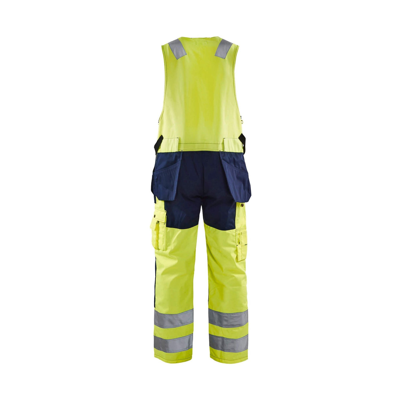 Blaklader 26531804 Workwear Hi-Vis Overalls Yellow/Navy Blue Rear #colour_yellow-navy-blue