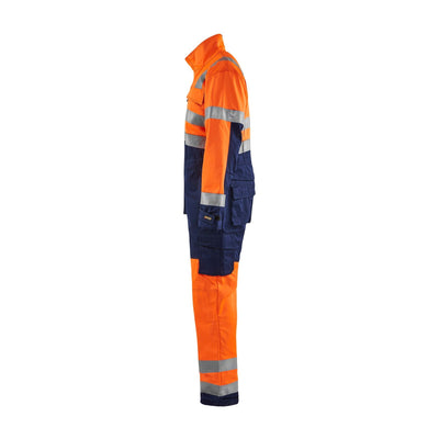 Blaklader 63731804 Workwear Hi-Vis Overalls Orange/Navy Blue Left #colour_orange-navy-blue