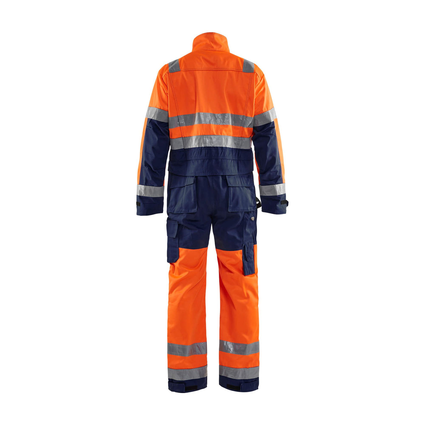 Blaklader 63731804 Workwear Hi-Vis Overalls Orange/Navy Blue Rear #colour_orange-navy-blue