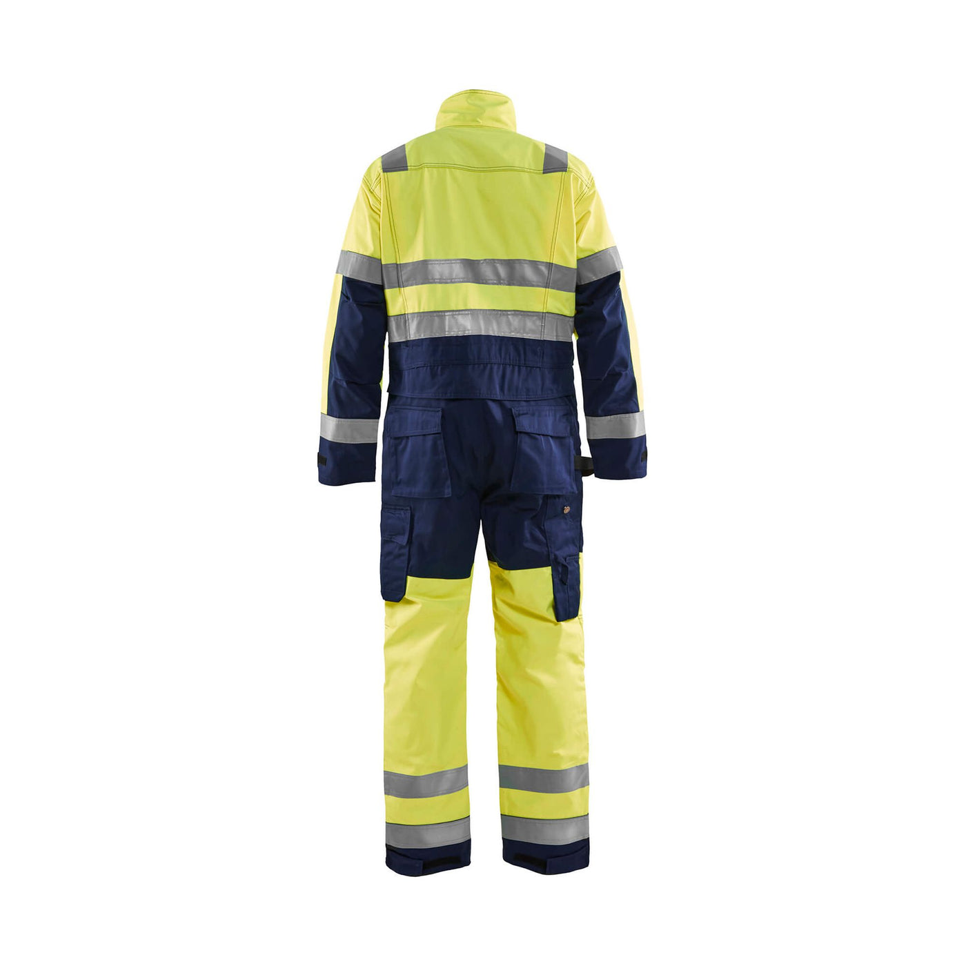 Blaklader 63731804 Workwear Hi-Vis Overalls Yellow/Navy Blue Rear #colour_yellow-navy-blue
