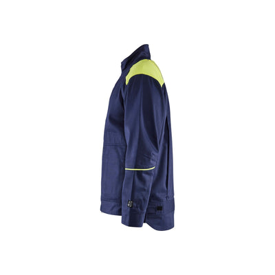 Blaklader 48011501 Workwear Welding Jacket Navy Blue/Hi-Vis Yellow Left #colour_navy-blue-yellow