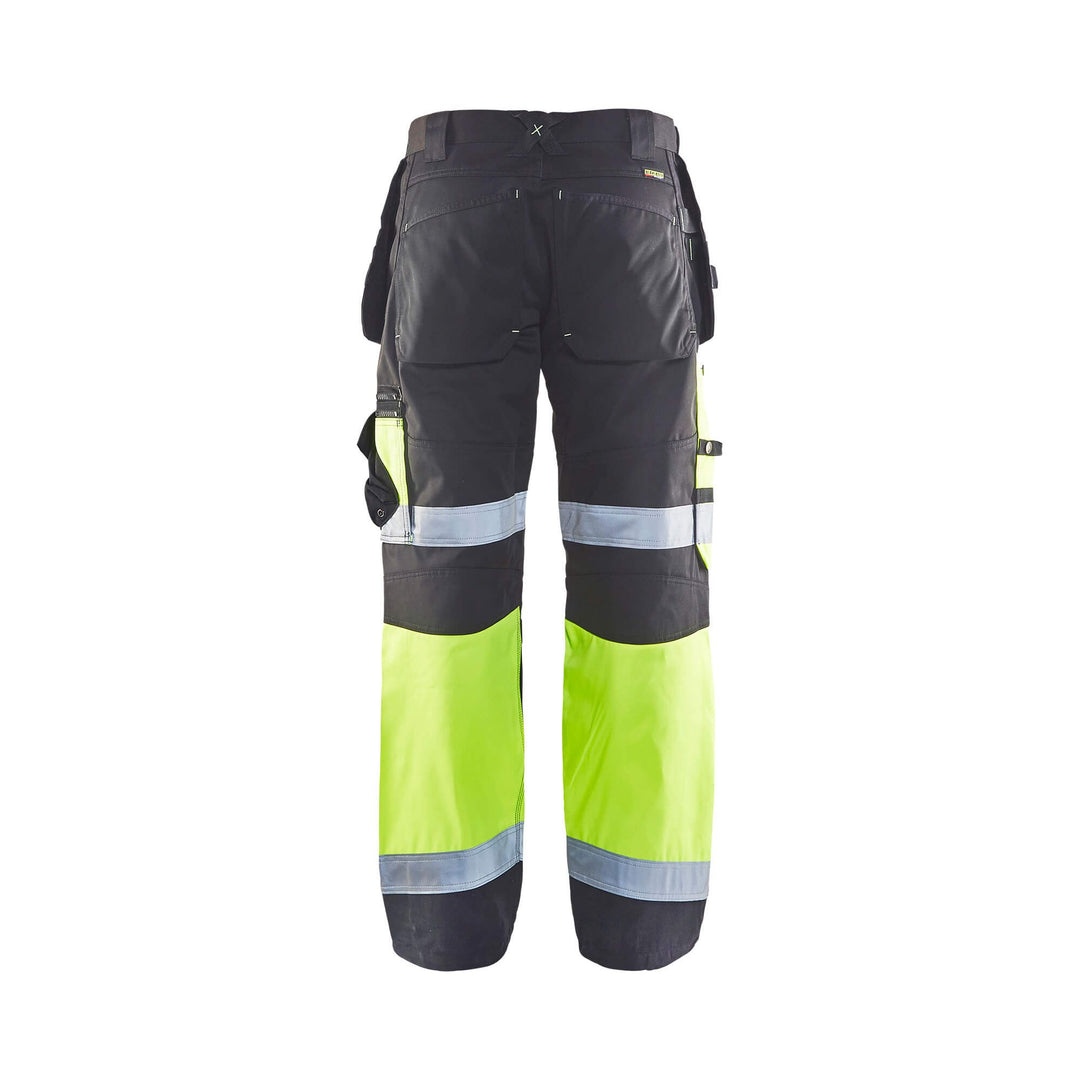 Blaklader X1500 Hi-Vis Trousers 15081860 Mid Grey/Hi-Vis Yellow Rear #colour_mid-grey-hi-vis-yellow