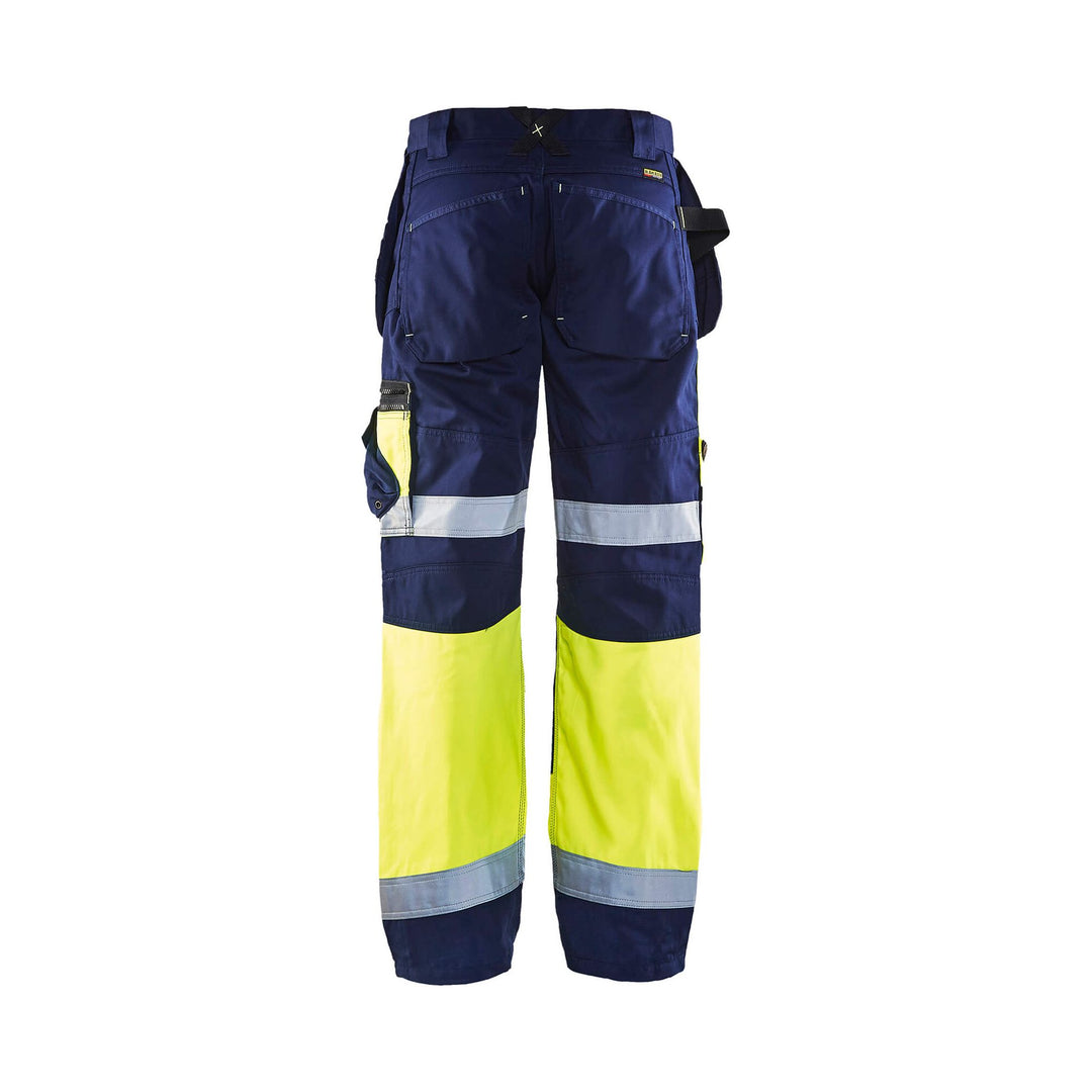 Blaklader X1500 Hi-Vis Trousers 15081860 Navy Blue/Hi-Vis Yellow Rear #colour_navy-blue-yellow