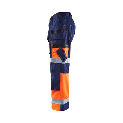 Blaklader X1500 Hi-Vis Trousers 15081860 Navy Blue/Orange Left #colour_navy-blue-orange