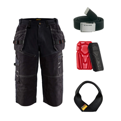 Blaklader Special Offer 1501 Pack - X1500 Black Pirate Shorts (15011310) + Belt + Knee Pads + Hammer Loop