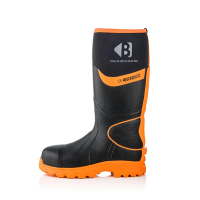 Buckler Boots BBZ6000 Safety Wellies Neoprene & Rubber Insulated Buckbootz Black/Hi-Vis Orange Image 4#colour_black-hi-vis-orange