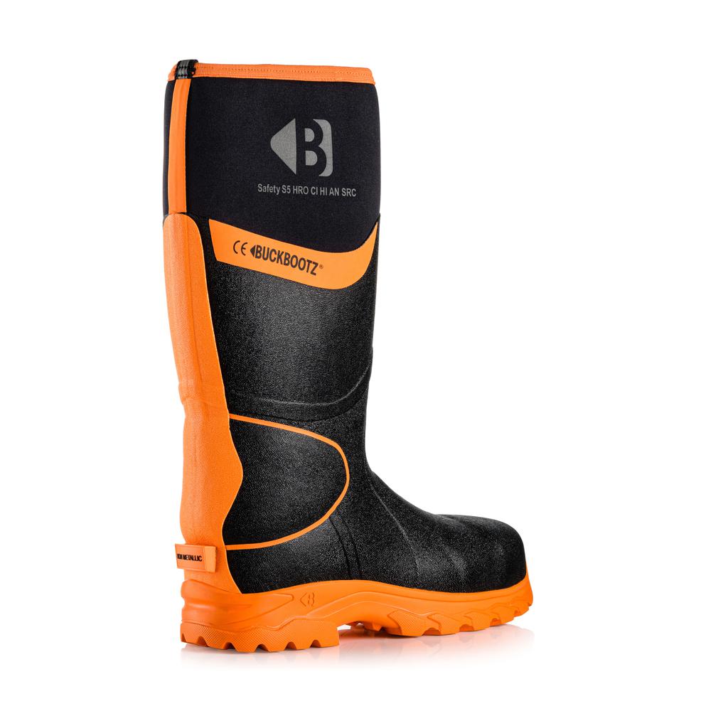 Buckler Boots BBZ6000 Safety Wellies Neoprene & Rubber Insulated Buckbootz Black/Hi-Vis Orange Image 5#colour_black-hi-vis-orange