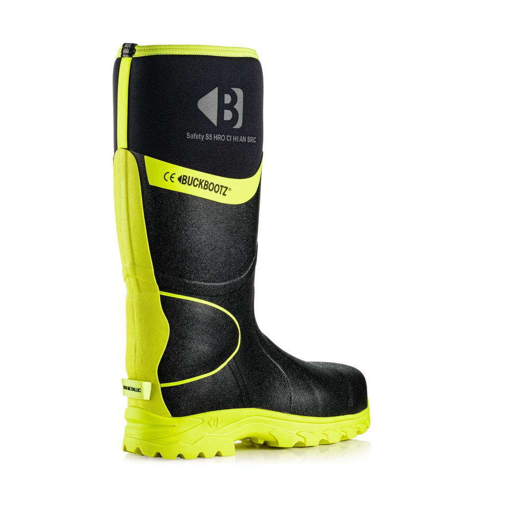 Buckler Boots BBZ6000 Safety Wellies Neoprene & Rubber Insulated Buckbootz Black/Hi-Vis Yellow Image 5#colour_black-hi-vis-yellow