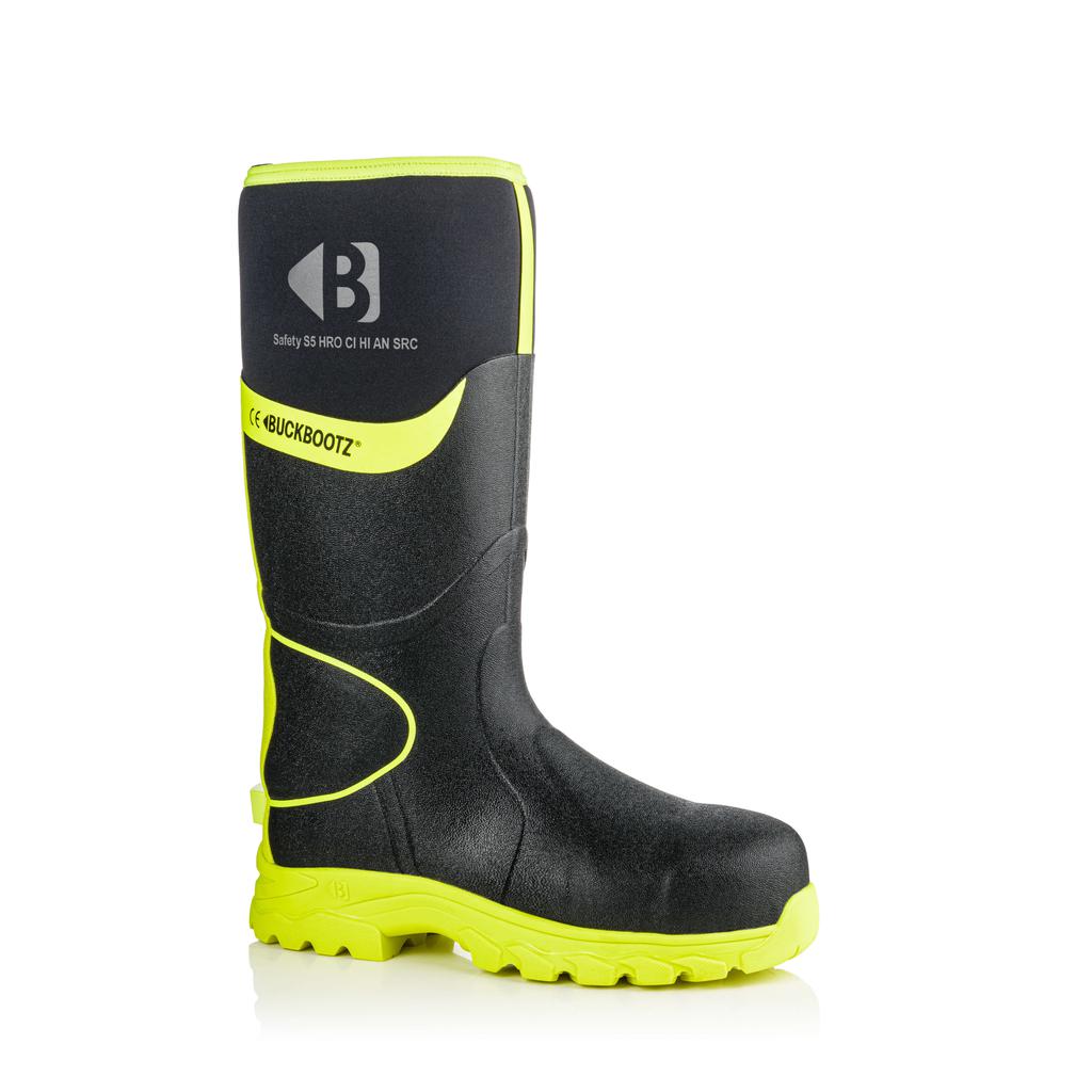 Buckler Boots BBZ6000 Safety Wellies Neoprene & Rubber Insulated Buckbootz Black/Hi-Vis Yellow Main#colour_black-hi-vis-yellow