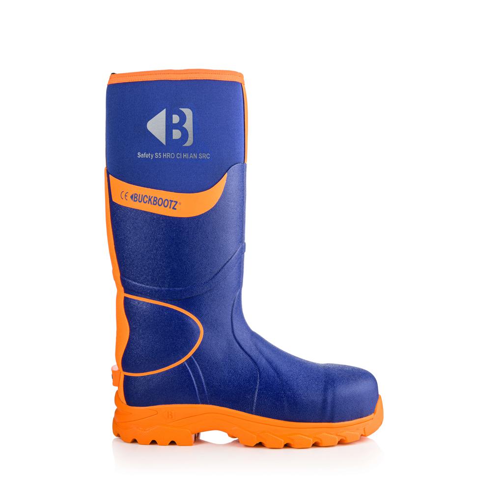 Buckler Boots BBZ6000 Safety Wellies Neoprene & Rubber Insulated Buckbootz Blue/Hi-Vis Orange Image 2#colour_blue-hi-vis-orange