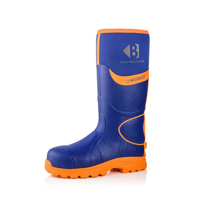 Buckler Boots BBZ6000 Safety Wellies Neoprene & Rubber Insulated Buckbootz Blue/Hi-Vis Orange Image 3#colour_blue-hi-vis-orange