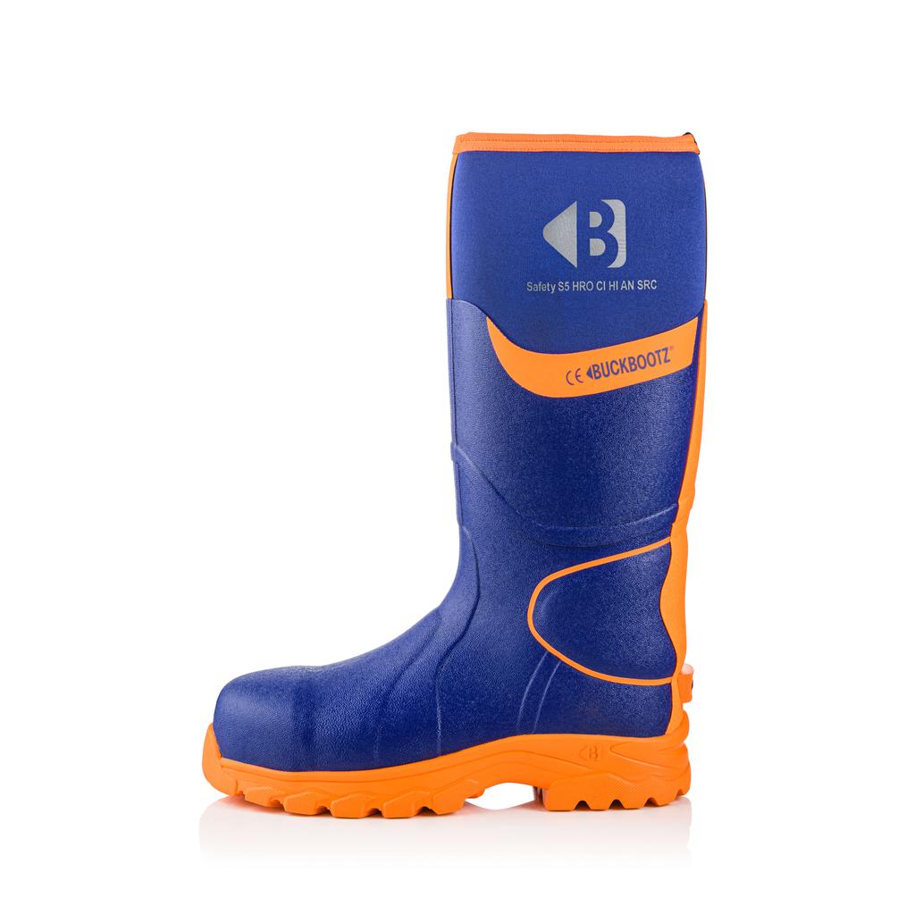 Buckler Boots BBZ6000 Safety Wellies Neoprene & Rubber Insulated Buckbootz Blue/Hi-Vis Orange Image 4#colour_blue-hi-vis-orange