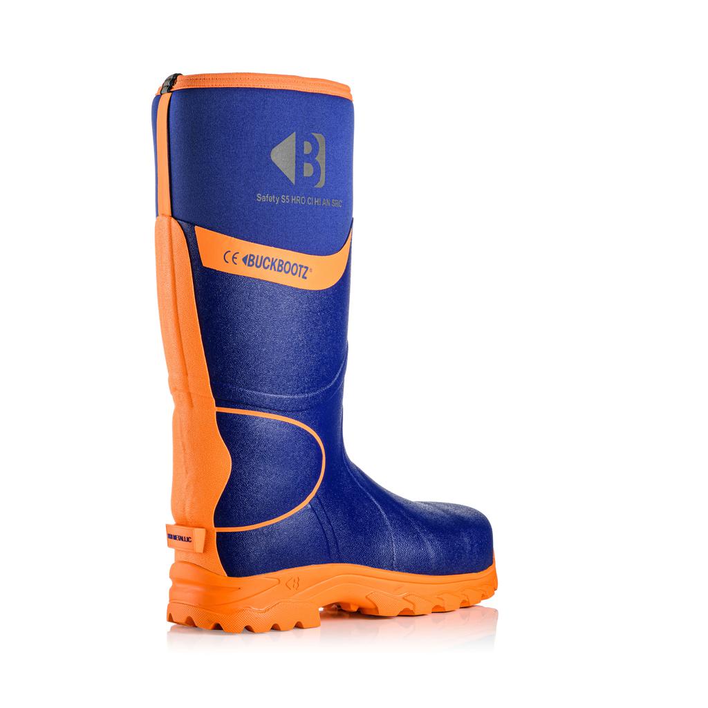 Buckler Boots BBZ6000 Safety Wellies Neoprene & Rubber Insulated Buckbootz Blue/Hi-Vis Orange Image 5#colour_blue-hi-vis-orange