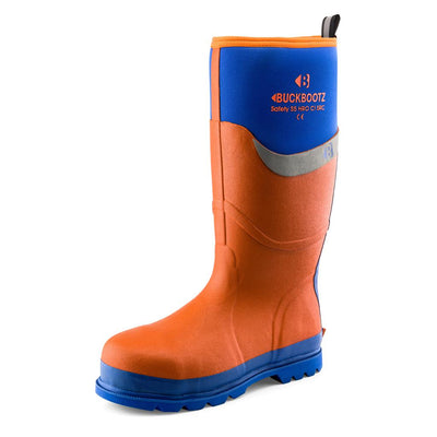 Buckler Boots BBZ6000 Safety Wellies Neoprene & Rubber Insulated Buckbootz Orange/Blue Image 2#colour_orange-blue