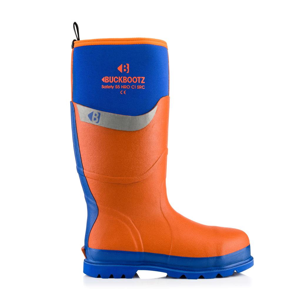 Buckler Boots BBZ6000 Safety Wellies Neoprene & Rubber Insulated Buckbootz Orange/Blue Image 3#colour_orange-blue