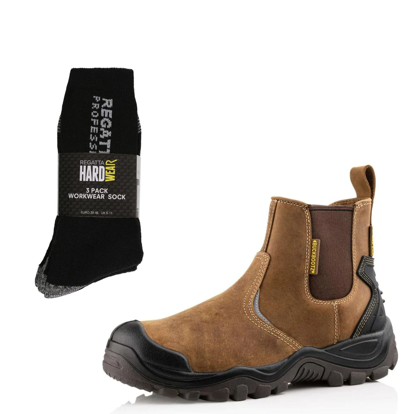 Buckbootz BSH006 Special Offer Pack - Buckler Buckshot Safety Dealer Boots + 3 Pairs Work Socks