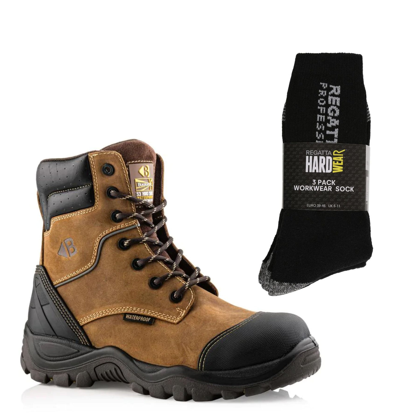 Buckbootz BSH008 Special Offer Pack - Buckler Buckshot High Leg Zip Safety Boots + 3 Pairs Work Socks