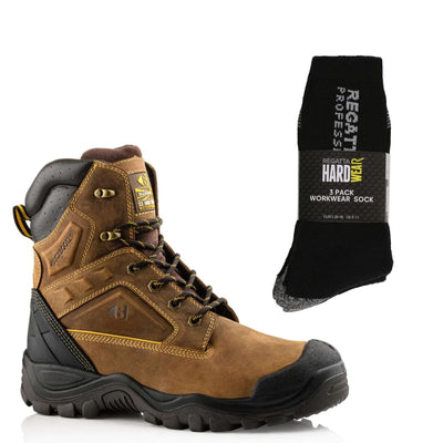 Buckbootz BSH011 Special Offer Pack - S3 Buckler Buckshot High Leg Safety Boots + 3 Pairs Work Socks