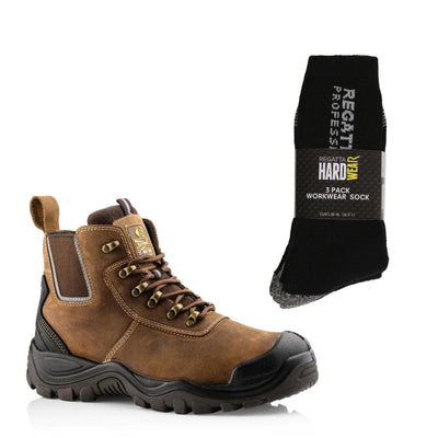 Buckbootz HYB2BR Special Offer Pack - Buckler Buckshot Safety Dealer Boots + 3 Pairs Work Socks
