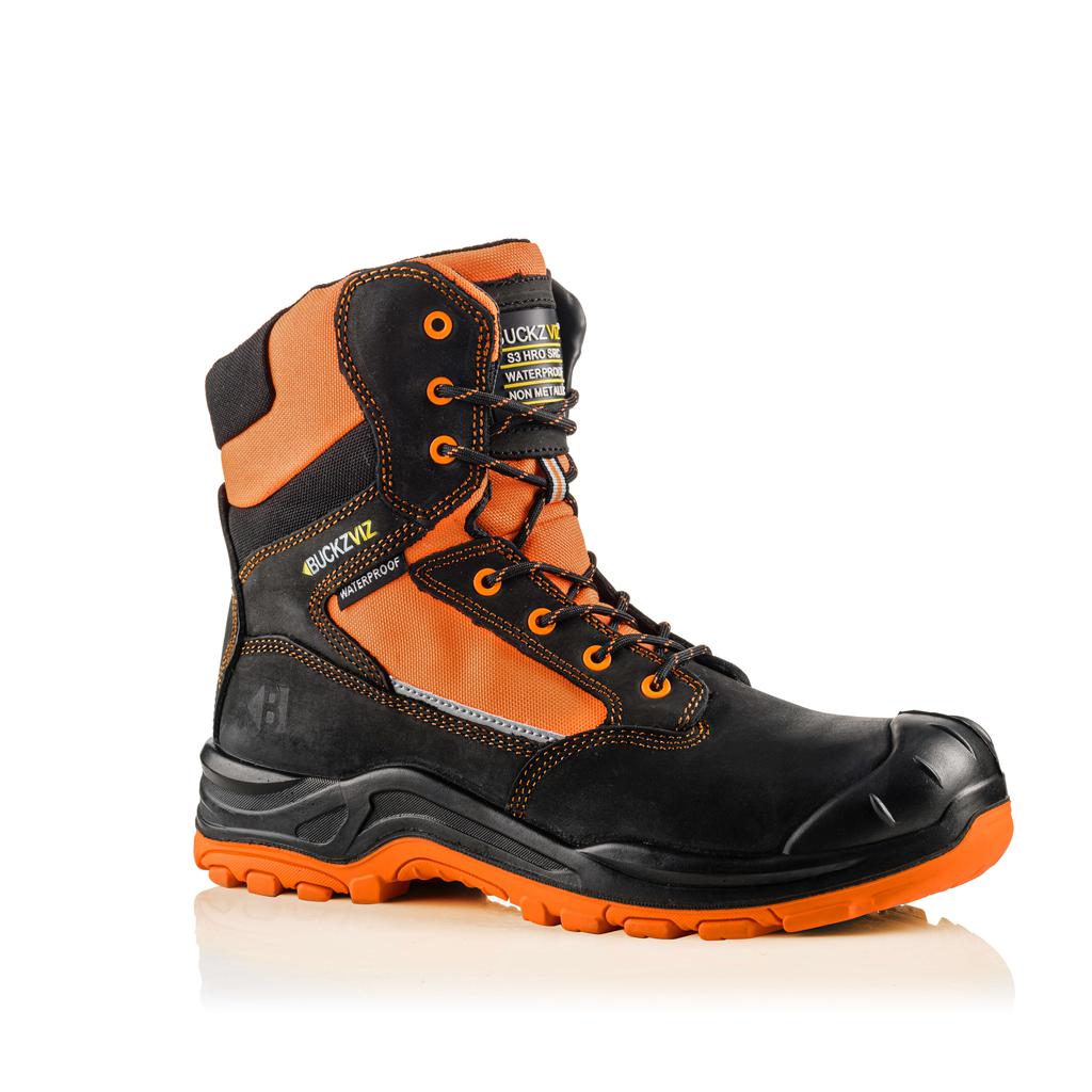 Buckler Boots BVIZ1 Hi Vis Safety Boots High Leg Waterproof Buckz Viz Black/Hi-Vis Orange Main#colour_black-hi-vis-orange