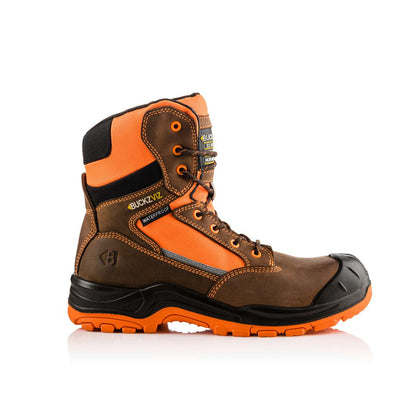 Buckler Boots BVIZ1 Hi Vis Safety Boots High Leg Waterproof Buckz Viz Brown/Hi-Vis Orange Image 2#colour_brown-hi-vis-orange