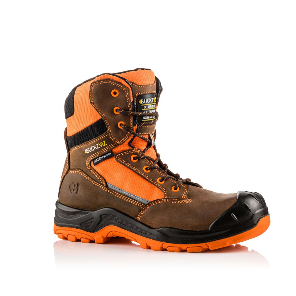 Buckler Boots BVIZ1 Hi Vis Safety Boots High Leg Waterproof Buckz Viz Brown/Hi-Vis Orange Main#colour_brown-hi-vis-orange