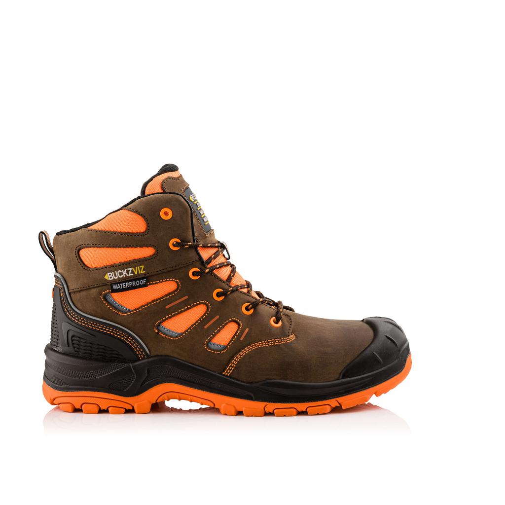 Buckler Boots BVIZ2 Hi Vis Safety Boots Waterproof Buckz Viz Brown/Hi-Vis Orange Image 2#colour_brown-hi-vis-orange